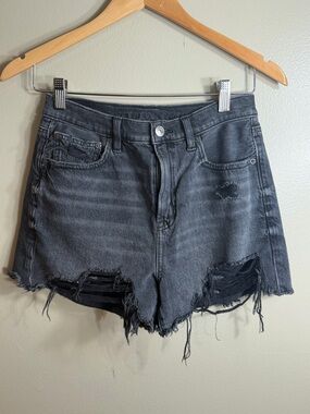 American Eagle Women's 4 Black Distressed Highest Rise 90's Boyfriend Shorts